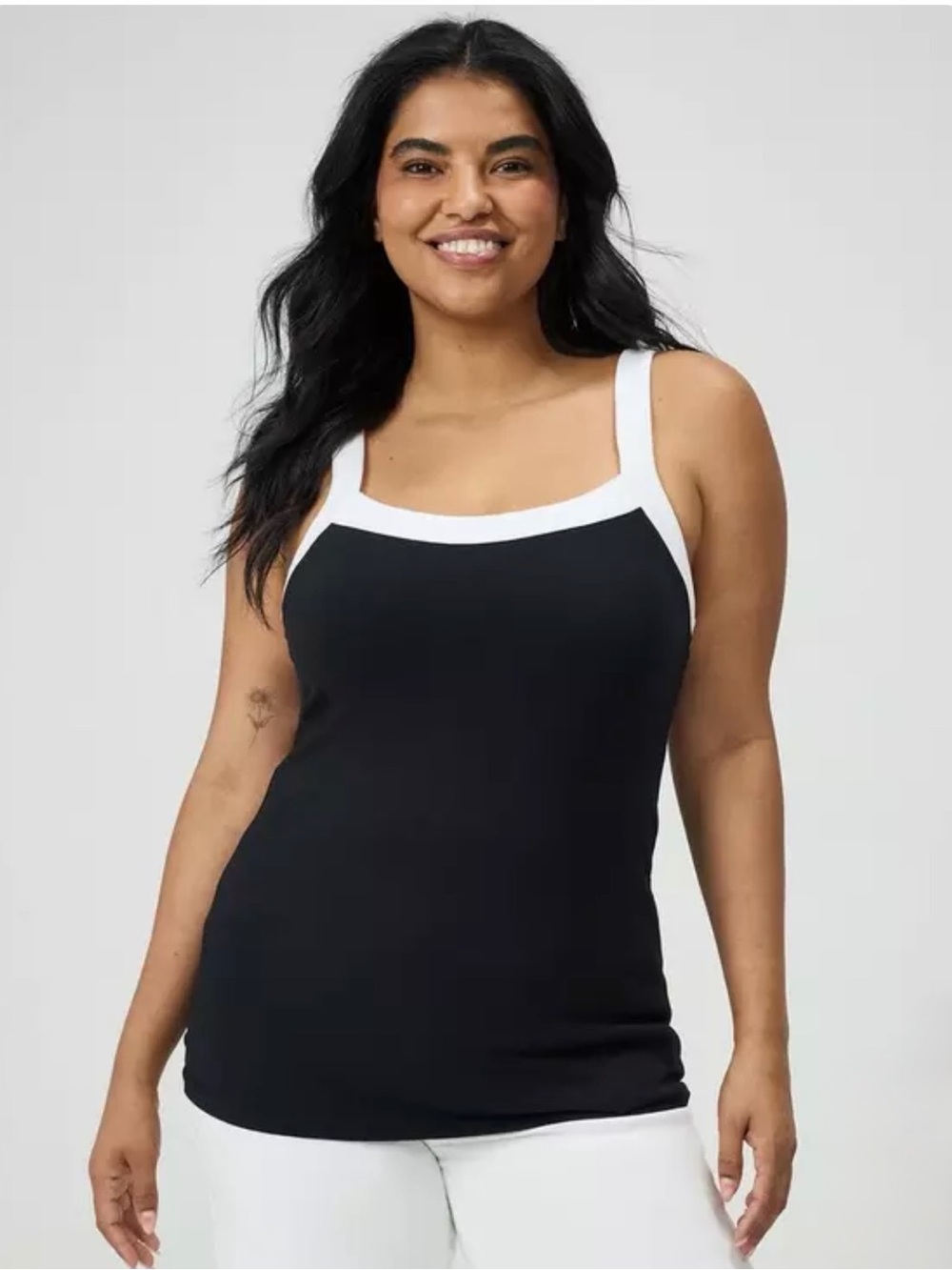 Torrid Black & White Foxy Wide Strap Tank Top Athleisure